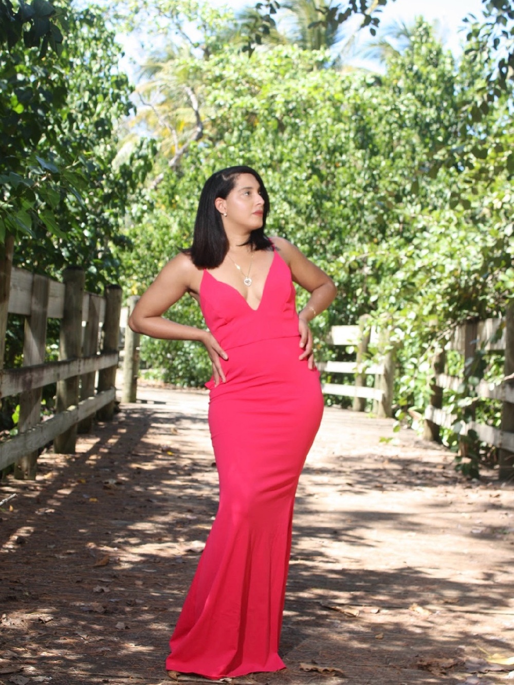 Fashion Nova Hot Pink Plunging V-Neck Maxi Dress